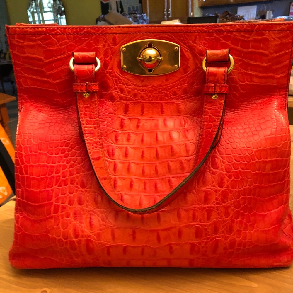 Furla Croc tangerine orange handbag